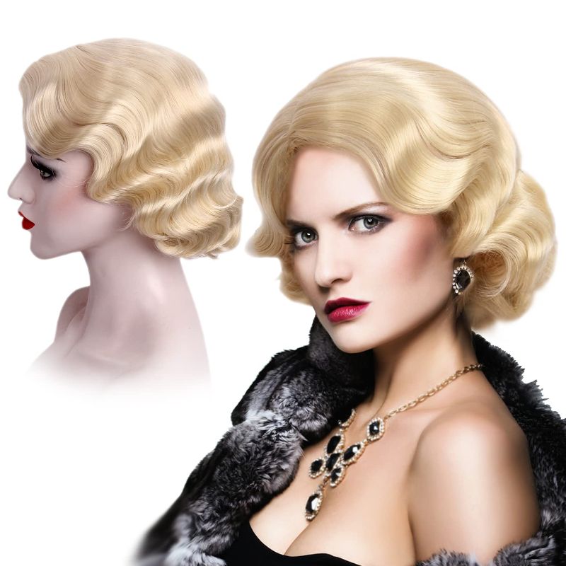 Photo 1 of MEDISIFA Blonde 1920s Wig for Women Short Finger Wave Party Wig Synthetic Full Vintage Wigs for Womens Lady Cosplay Costume Fancy Dress 20s Flapper Wig
