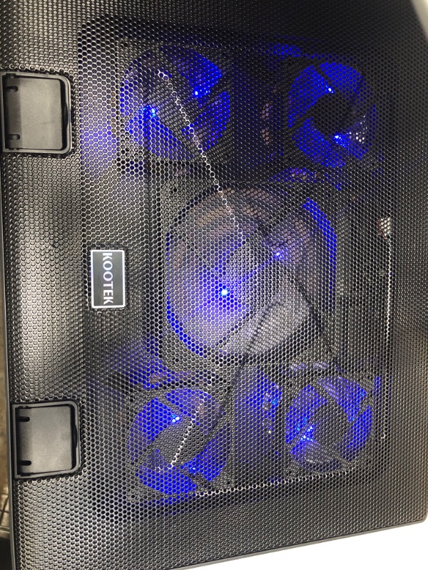 Photo 1 of Kootek Laptop Cooling Pad 12"-17" Cooler Pad Chill Mat 5 Quiet Fans LED Lights and 2 USB 2.0 Ports Adjustable Mounts Laptop Stand Height Angle, Blue
