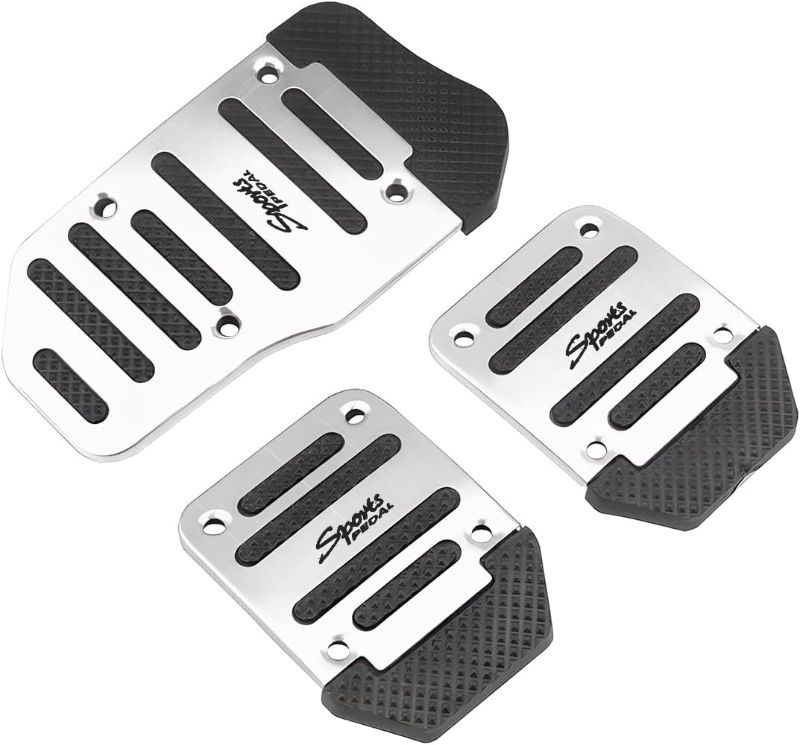 Photo 1 of 3PCS Nonslip Car Pedal Pads, Aluminum Auto Manual Transmission Brake Pad Cover, Sports Gas Fuel Petrol Clutch Foot Pedals, Car Replacement Accessories Universal for Car, SUV, ATV (Silver)
