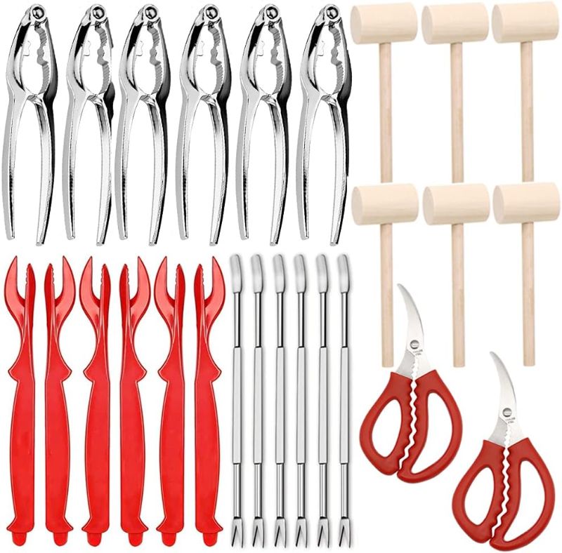 Photo 1 of 26 PCS Seafood Tools Include Crab Crackers, Seafood Scissors, Lobster Sheller, Crab Hammer,and Shellfish Forks,Nutcracker Set
