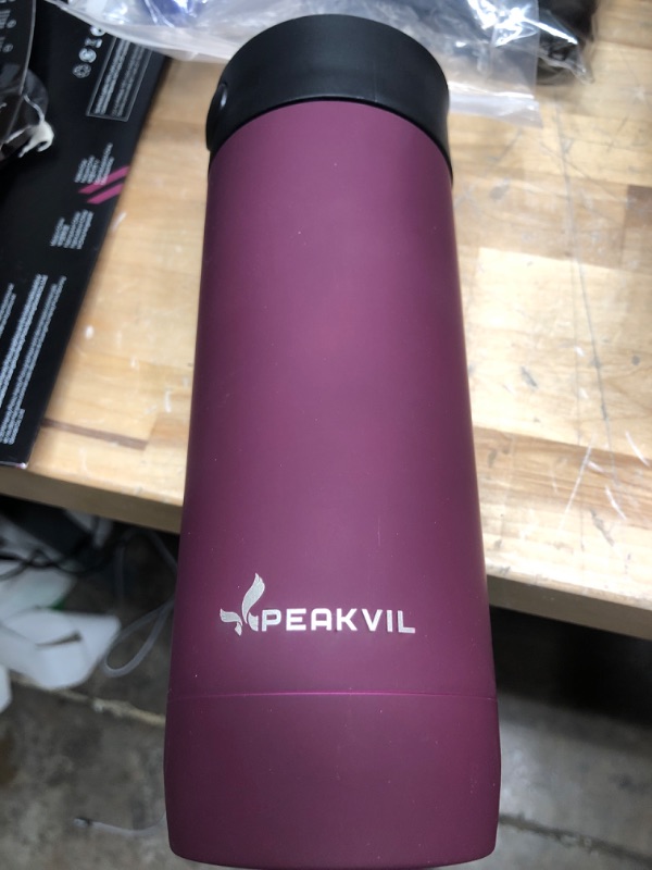 Photo 2 of 16 Oz Insulated Coffee Mug with Push Button Lid - Leakproof Reusable Travel Thermos Water Bottle - Stainless Steel Tumbler Cup for Coffee, Water, Tea - 12 Hours Cold & 5 Hours Hot - by Peakvil
