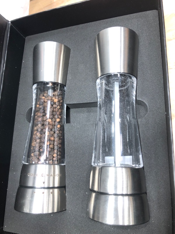 Photo 3 of COLE & MASON Derwent Salt and Pepper Grinder Set - Stainless Steel Mills Include Gift Box, Gourmet Precision Mechanisms and Premium Sea Salt and Peppercorns Stainless Steel Stainless Steel