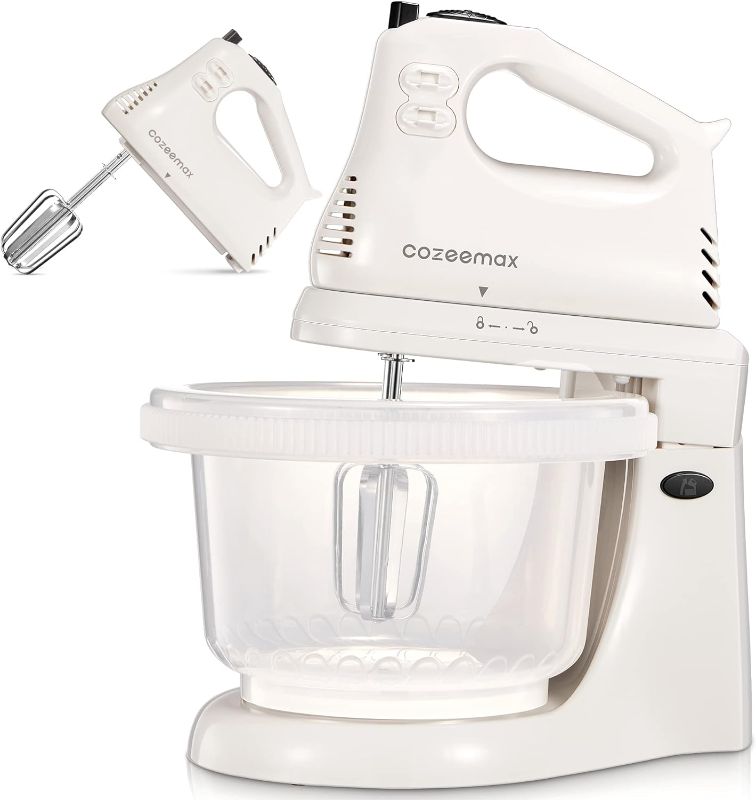 Photo 1 of 2 in 1 Hand Mixers Kitchen Electric Stand mixer with bowl 3 Quart, electric mixer handheld for Everyday Use, Dough Hooks & Mixer Beaters for Frosting, Meringues & More (White-P)
