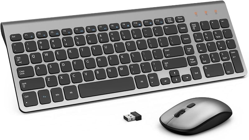 Photo 1 of Wireless Keyboard Mouse Combo Compact Full Size Wireless Keyboard and Mouse Set 2.4G USB Ultra-Thin Sleek Cordless Mouse Keyboard for Mac, Computer, Laptop, Windows, PC by Deeliva - Silver Grey
