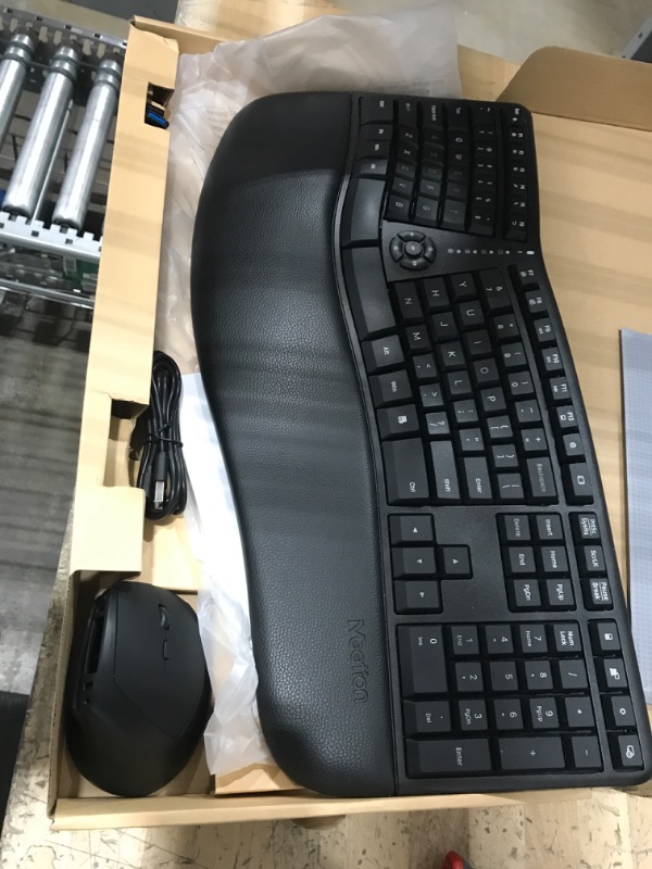 Photo 2 of MEETION Ergonomic Wireless Keyboard and Mouse, Ergo Keyboard with Vertical Mouse, Split Keyboard with Cushioned Wrist, Palm Rest, Natural Typing, Rechargeable, Full Size, Windows/Mac/Computer/Laptop