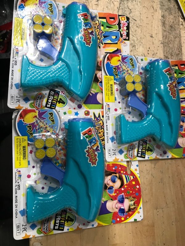 Photo 1 of 3 pack - Confetti Party Poppers Gun Party Supplies (1 Gun 4 Shots) Plus Sticker Reusable Multicolor Metallic Confetti Poppers Gun Confetti Gun Party Favors Kids & Adults Birthday Parties Crazy Hour Fun 955-1s