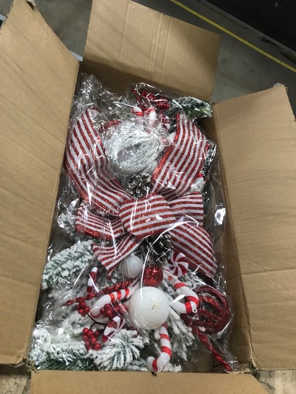 Photo 1 of 23 Inch Christmas Swag with Lights, Jhua Battery Operated Christmas Teardrop Swags with Pine Cones, Red Berries, Bow, Balls, Prelit Stairway Swag Christmas Wreath for Stair Railing Front Door Window