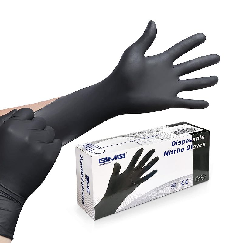 Photo 1 of 
GMG SINCE1988 Exam Gloves,Black Disposable Gloves,Nitrile Gloves Large 100,4 mil No Latex Gloves