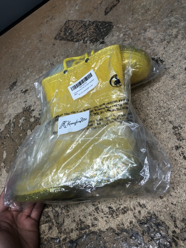 Photo 2 of K KomForme Girls Rain Boots,Kids Glitter Waterproof Boots with Easy-on Handles Gradient Yellow, girls size 12