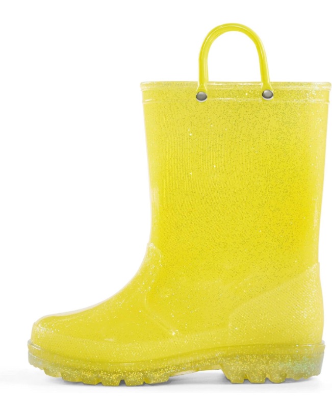 Photo 1 of K KomForme Girls Rain Boots,Kids Glitter Waterproof Boots with Easy-on Handles Gradient Yellow, girls size 12