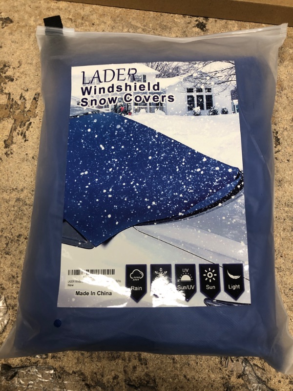 Photo 2 of LADER Windshield Cover for Ice and Snow, Car Windshield Snow Cover, Windshield Frost Cover Ice Removal Wiper Protector, Windshield Snow Ice Cover with Magnetic Edges for Most Cars Trucks Vans and SUVs Blue Magnetic Edges