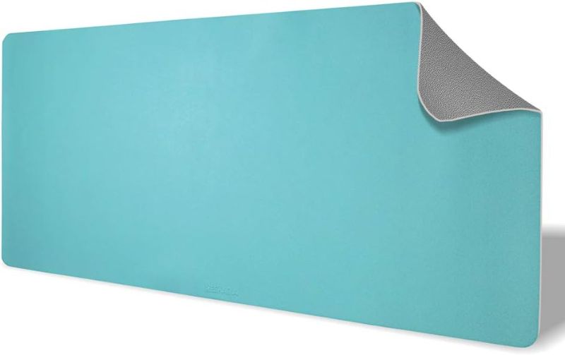 Photo 1 of Deskadia Double Sided Two Tone Vegan Leather Desk Mat Protector Pad, Waterproof Writing Mouse Pad Table Blotter Cover for Home Office Study Gaming Kids Decor(Blue/Gray,36x17x0.08in)