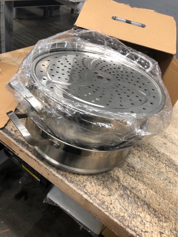 Photo 2 of *MISSING TOP LID*  Thick-bottomed Stainless Steel Steamer Pot 3 Tier Food Steamer for Cooking Multipurpose Cookware with Tempered Glass Lid for Vegetable, tamale,Dumpling, egg, Sauce, Food (12.6 INCH)