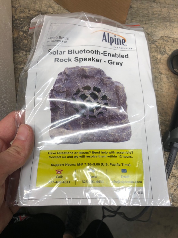 Photo 4 of Alpine Corporation Waterproof Bluetooth Solar-Powered Outdoor Wireless Rock Speaker, Gray