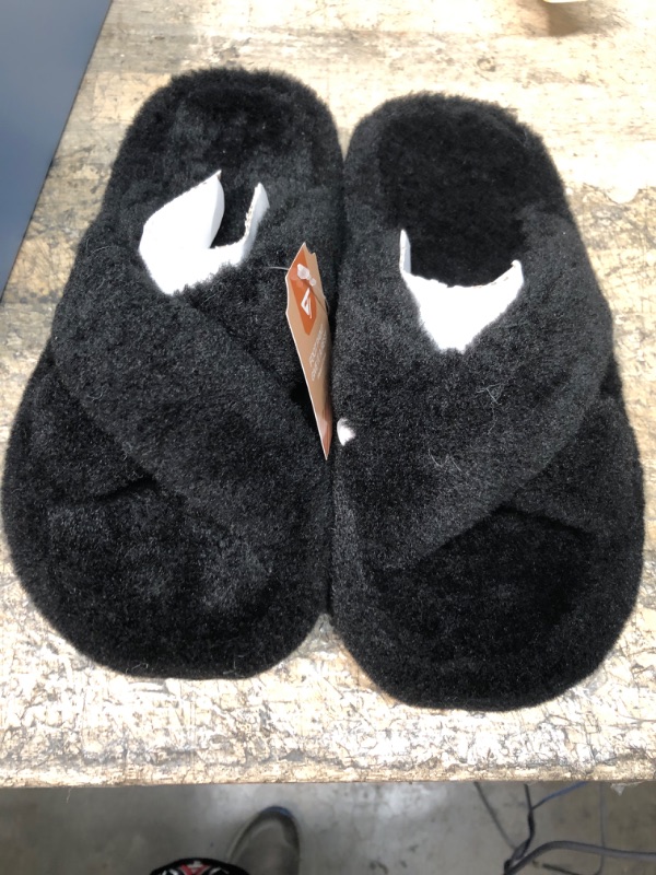 Photo 1 of Black Fuzzy Slippers Size 7