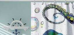 Photo 1 of  62x72DESIHOM Cool Octopus Shower Curtains for Bathroom Green Ocean Nautical Kraken Shower Curtain Funny Octopus Bathroom Decor Polyester Fabric