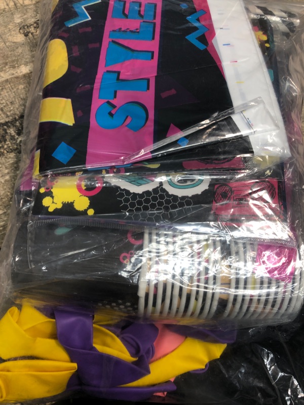 Photo 2 of 90s Party Decorations, 90s Theme Party Decorations Serves 16, 90s Party Plates And Cups And Napkins Sets, Party Supplies for Adults 137 Pcs, 90s Party Decorations for Adults Includes 90s Theme Happy Birthday Banner Balloons Tablecloth 90s Party Supply