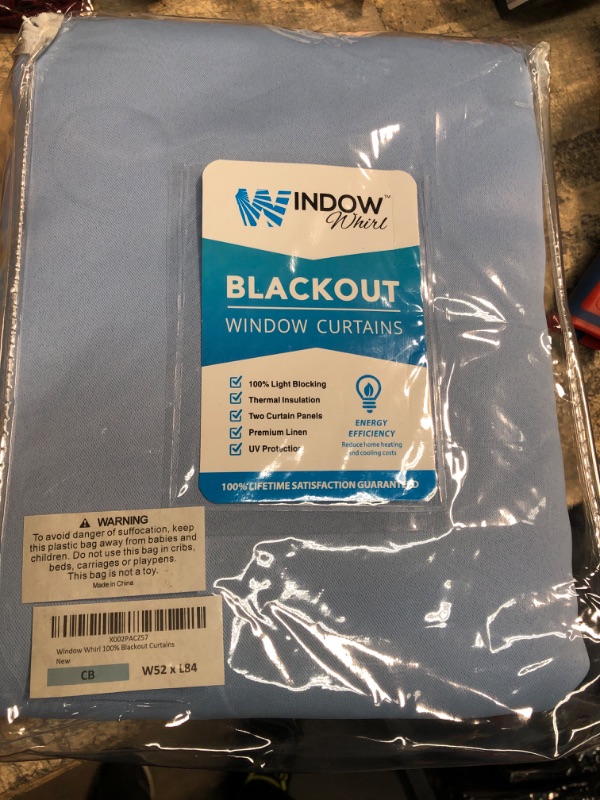 Photo 2 of 100% Blackout Window Curtains: Room Darkening Thermal Window Treatment with Light Blocking Black Liner for Bedroom, Nursery and Day Sleep - 2 Pack of Drapes, Chambray Blue (84” Drop x 52” Wide Each) Chambray Blue W52 x L84