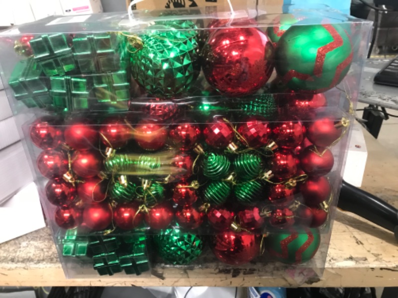 Photo 2 of 116Pcs Assorted Christmas Ornaments Set, Christmas Ornaments Balls, Shatterproof Christmas Balls Hanging for Christmas Tree with Portable Gift Box Packaging (Red & Green)