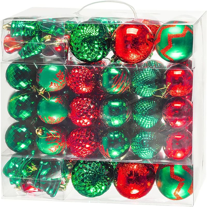 Photo 1 of 116Pcs Assorted Christmas Ornaments Set, Christmas Ornaments Balls, Shatterproof Christmas Balls Hanging for Christmas Tree with Portable Gift Box Packaging (Red & Green)