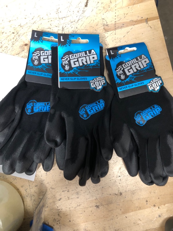 Photo 2 of bundle of 3 GORILLA GRIP Never Slip, Maximum Grip All-Purpose Gloves Large