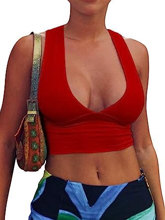 Photo 1 of 2 PACK BLUE/RED SIZE SMALL
AEPEBO Sexy Crop Tops for Women Deep V Neck Back Cutout Sleeveless Plunge Racerback Tank Cropped Top