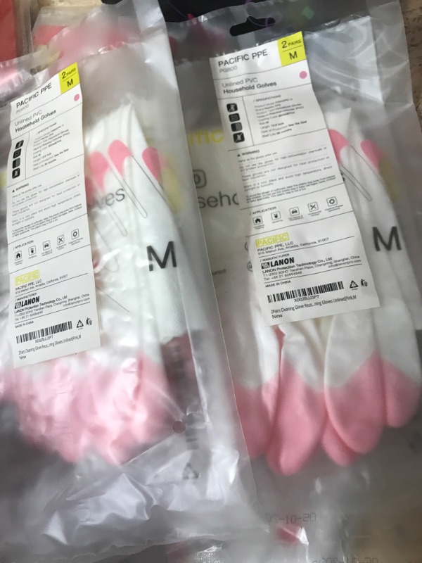 Photo 2 of (TWO PACK BUNDLE) PACIFIC PPE 2 Pairs Reusable Kitchen Gloves, PVC Dishwashing Gloves, Latex Free, Pink, Medium