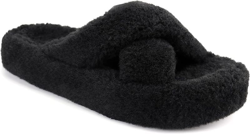 Photo 1 of JABASIC Women Cross Band Slippers Orthopedic Slides with Arch Support Faux Fur slides House Slipper Indoor Outdoor SIZE 10