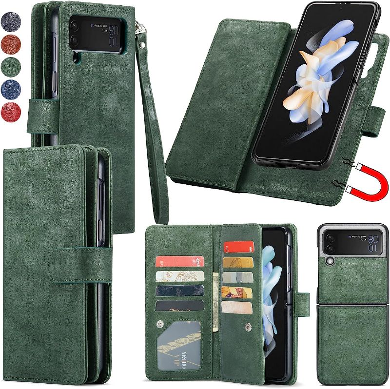 Photo 1 of (SEE NOTES) BLACK Varikke Z Flip 4 Case, Samsung Z Flip 4 Case Wallet Powerful Magnetic Detachable, Durable PU Leather Wristlet Removable Wallet Case for Samsung Galaxy Z Flip 4 with 9 Card Holder for Women Men 