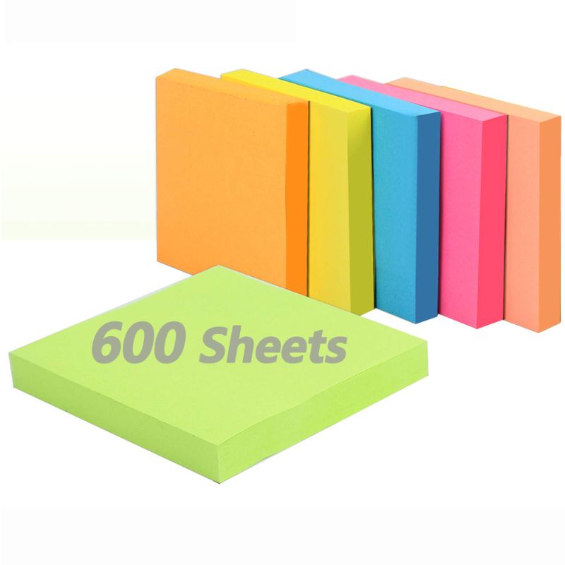 Photo 2 of (FOUR PACK BUNDLE) Teskyer 600 Sheets Sticky Notes, 3x3 Inch, 6 Pads Strong Adhesive Self-Stick Notes, 6 Bright Colors, 100 Sheets/Pad Yellow, Orange, Green, Pink, Blue, Purple Unlined
