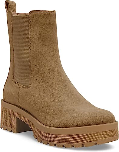 Photo 1 of Khaki Size 8 Juliet Holy Womens Platform Lug Sole Chelsea Boots Ankle High Chunky Block Heel Non-Slip Suede Leather Slip-on Combat Fashion Boots 