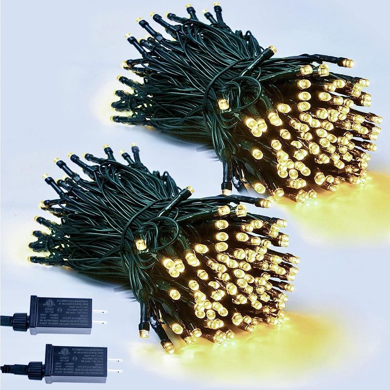 Photo 1 of CHOKEBERRY 2-Pack Exteandable Christmas Lights, Waterproof Green Wire Twinkle Lights Indoor & Outdoor, 8 Modes 66ft 200LED for Room Garden Patio Christmas Tree Decorations (Warm White) 