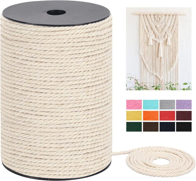 Photo 1 of (TWO PACK BUNDLE) Macrame Cord 4mm x 165Yards (495Feet), Natural Cotton Macrame Rope - 3 Strands Twisted Macrame Cotton Cord for Wall Hanging, Plant Hangers, Crafts, Gift Wrapping and Wedding Decorations