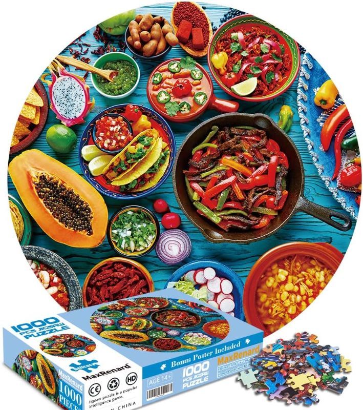 Photo 1 of BUSCBEAR Delicacy Jigsaw Puzzle Round Puzzle 1000 Pieces for Adults Colorful Circular Puzzle Family Game Educational Gift Home Wall Decor 