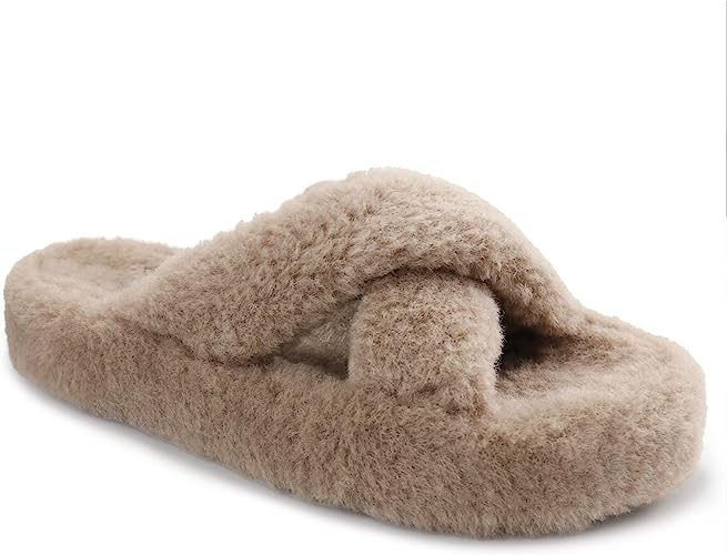 Photo 1 of JABASIC Women Cross Band Slippers Orthopedic Slides with Arch Support Faux Fur slides House Slipper Indoor Outdoor SIZE 6