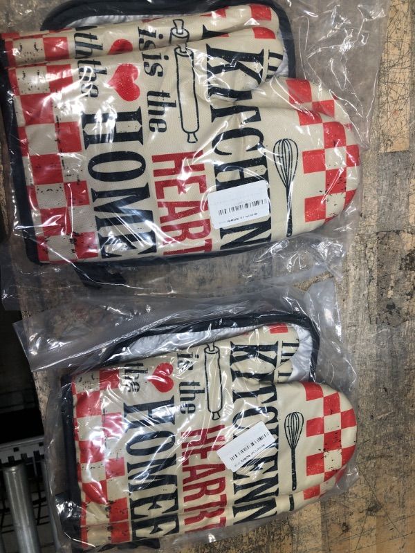 Photo 2 of 2 PACK AMZY The Kitchen is The Heart of The Home Oven Mitts and Pot Holders Sets of 4,Resistant Hot Pads with Polyester Non-Slip BBQ Gloves for Kitchen,Cooking,Baking,Grilling, One Size