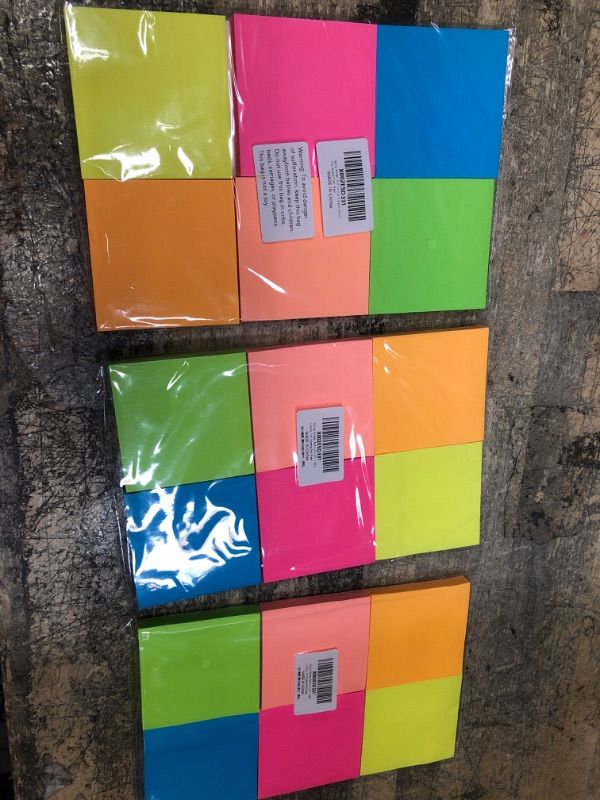Photo 1 of 3 PACK(18 PIECES TOTAL)Sticky Notes 3x3 inch Bright Colors Self-Stick Pads 6 Pads/Pack 100 Sheets/Pad Total 600 Sheets