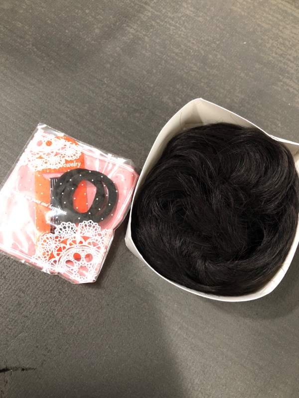 Photo 2 of 100% Human Hair Bun Extension Donut Chignon Hairpieces for Both Women and Men Instant Up-Do Fake Bun Scrunchies (#1B Natural Black)