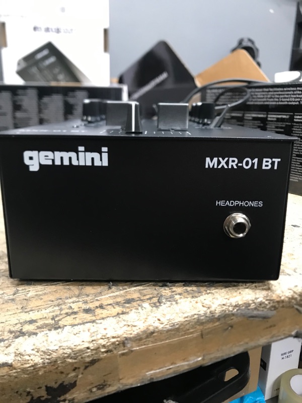 Photo 2 of **item turns on**unable to test further**
Gemini MXR-01BT 2-Channel Professional DJ Mixer with Bluetooth Input
