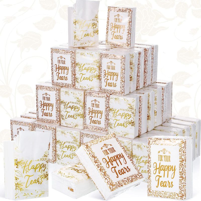 Photo 1 of 100 Pack Wedding Tissues Packs Happy Tears Facial Tissues for Guests Travel Tissues Bulk 3 Ply Tissues Dry Those Wedding Favors for Guests