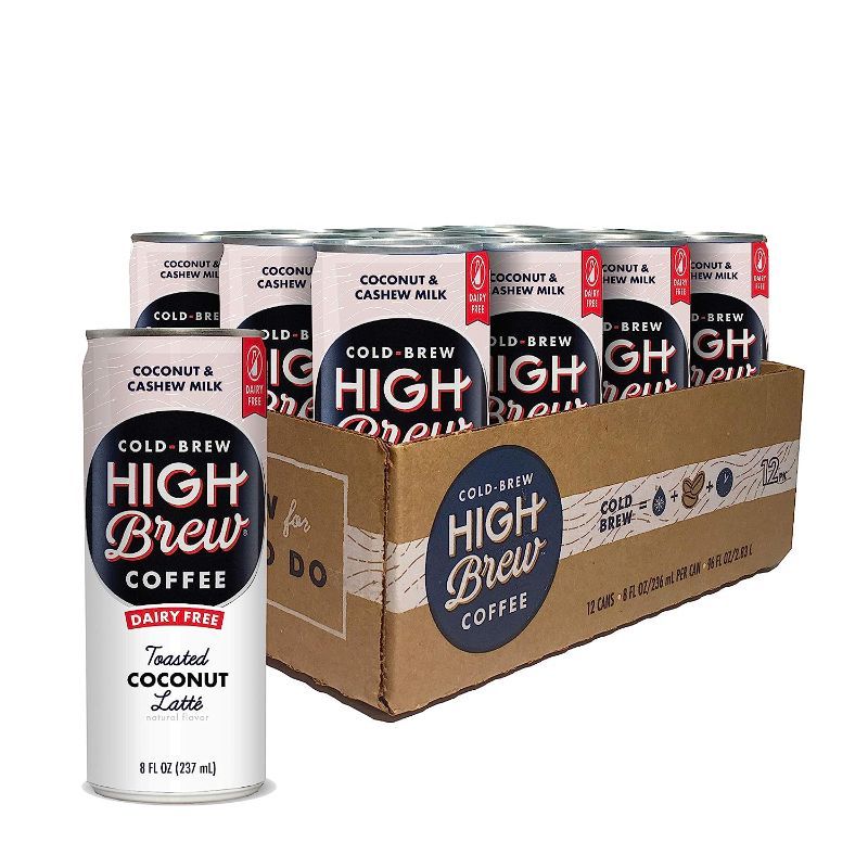 Photo 1 of **EXP DATE JUL 20,2023**High Brew Coffee High Brew Cold Brew Coffee Toasted Coconut Latte, 8 Fluid Ounce (Pack of 12)
