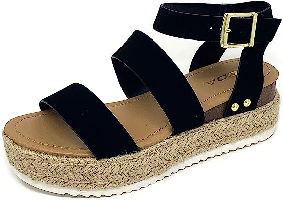 Photo 1 of Soda Top Shoe Bryce Open Toe Buckle Ankle Strap Espadrilles Flatform Wedge Casual Sanda
size: 7.5