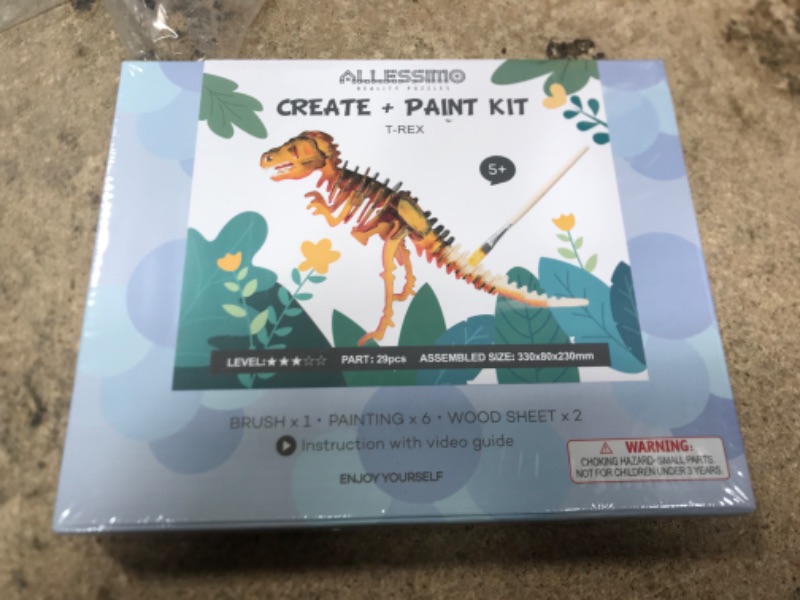 Photo 2 of Allessimo - Create + Paint T-Rex 3D Puzzles for Kids, Girls and Boys Ages 7 8 9 10 11 12 Year Old. Includes Wooden Model Kit, Brush and Paint Supplies. Cool Stem Gift for Kids and Teenage Art Projects