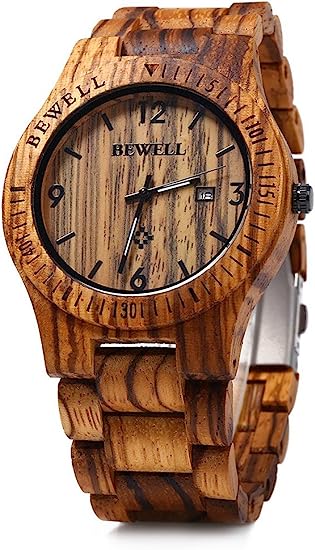 Photo 1 of BEWELL BWELL ZS-W086B Mens Wooden Watch Lightweight Date Display Analog Quartz Movement Wristwatches
