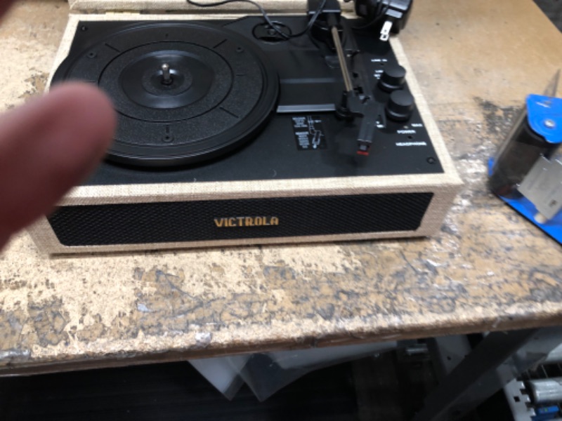 Photo 2 of Victrola Parker Bluetooth Suitcase Record Player with 3-Speed Turntable, Light Beige (VSC-580BT-LBB)