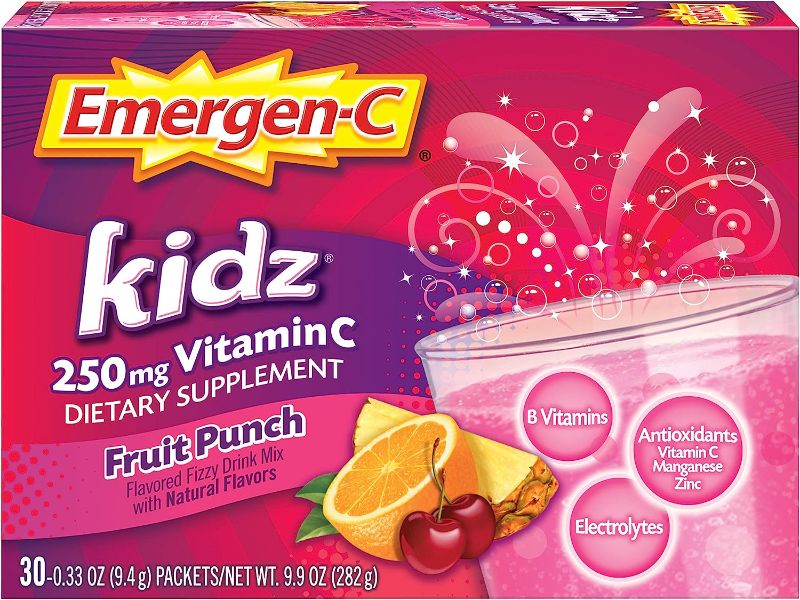 Photo 1 of **EXPIRES JUN 2023** Emergen-C Kidz 250mg Kids Vitamin C Powder, Caffeine Free, Immune Support Drink Mix, Fruit Punch Flavor - 30 Count/1 Month Supply
SET OF 3