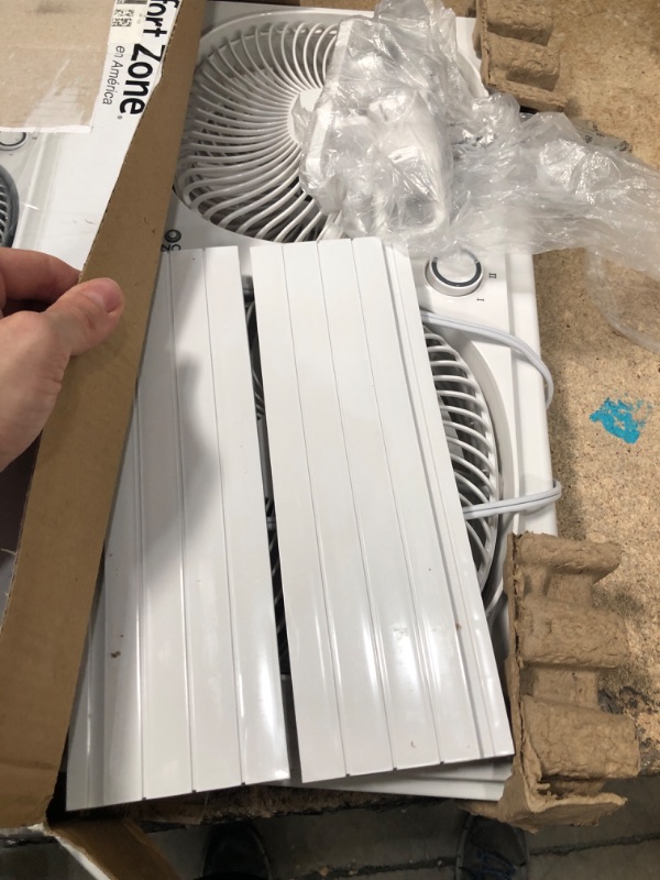 Photo 2 of Comfort Zone 9" Dual Window Fan with 180° Rotating Fans, 2-Speeds, Plastic Removable Bug Screen, Individually Rotating Fan Heads, White