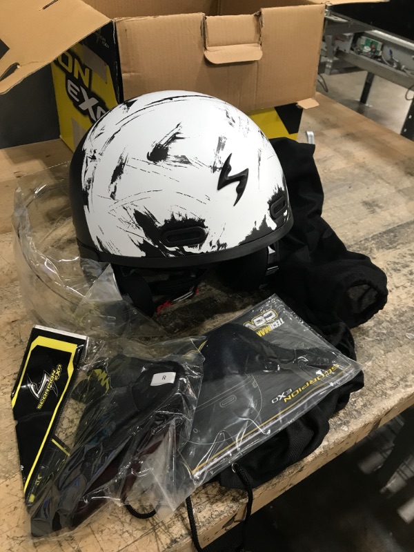 Photo 2 of ScorpionEXO Covert X Open Face Half Shell 3/4 Motorcycle Helmet Bluetooth Ready Speaker Pockets DOT Marauder (Black - MD) Medium Black