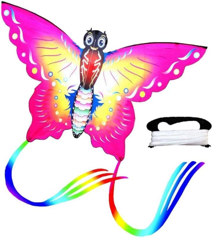 Photo 2 of ( SIx Pack Bundle ) eyijklzo Butterfly Kite - Beautiful and Easy Flyer Kite for Children and Adult with Long Colorful Tail String Line Accessories Easy to Soar High Outdoor Sports Game Activities or Beach Trip, Red