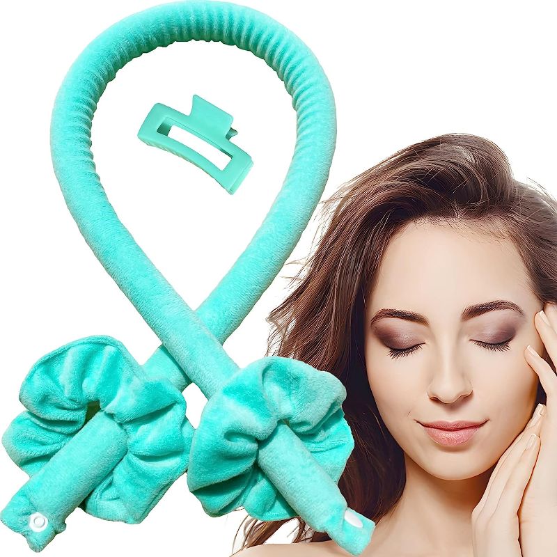 Photo 2 of ( Bundle 5 pack ) No Heat Curling Rod Headband Aimin Hair Sleep In Hair Curlers Soft Stain Curls Overnight Ribbon Hair Rollers Gift Set (1pcs green)
